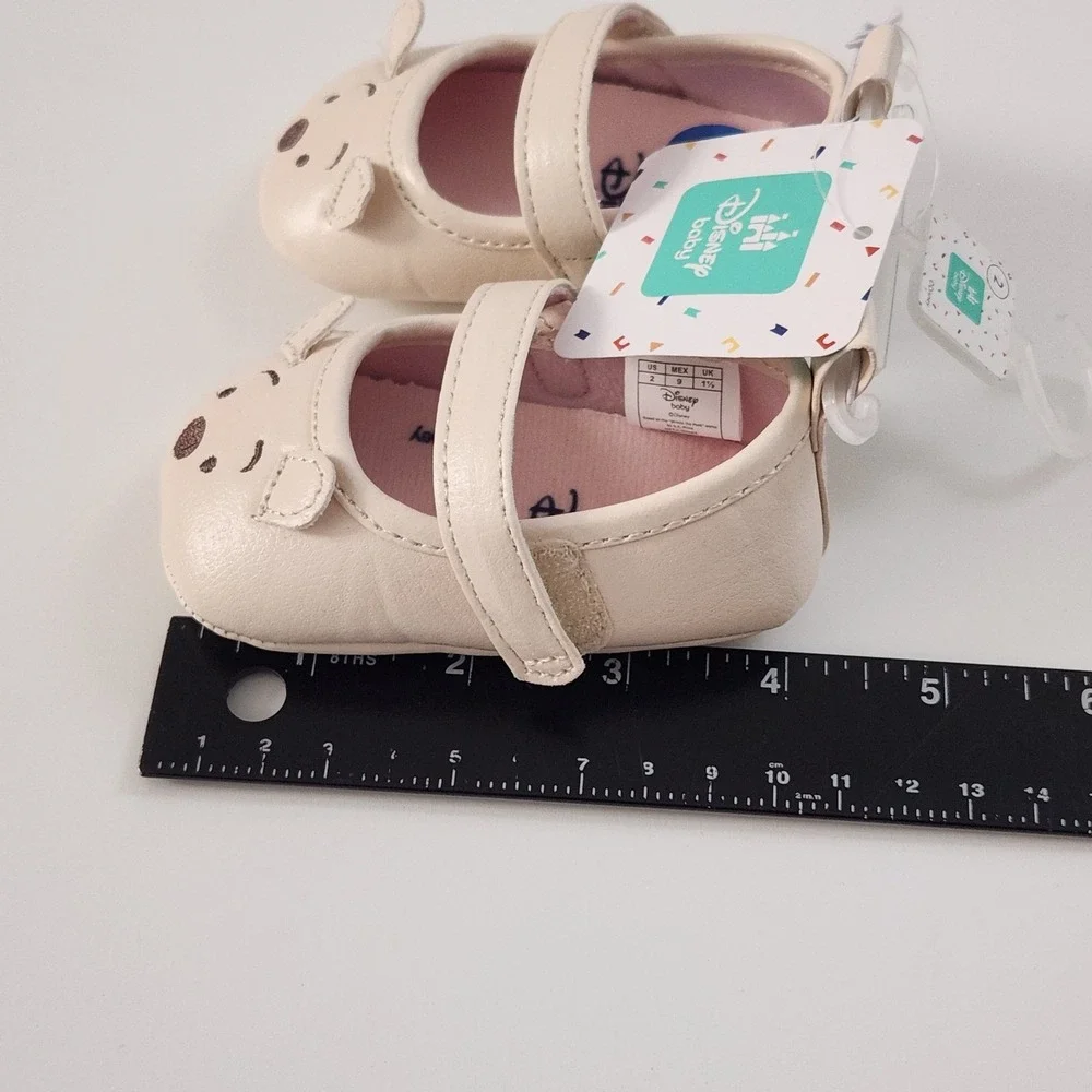 Disney Baby Winnie the Pooh Mary Jane Crib Shoes Size 2 Cream‎ Embroidered NWT